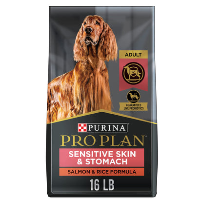 Purina Pro Plan Sensitive Skin and Stomach Dog Food Dry, Adult Salmon & Rice Formula, Digestive Health - 30 lb. Bag